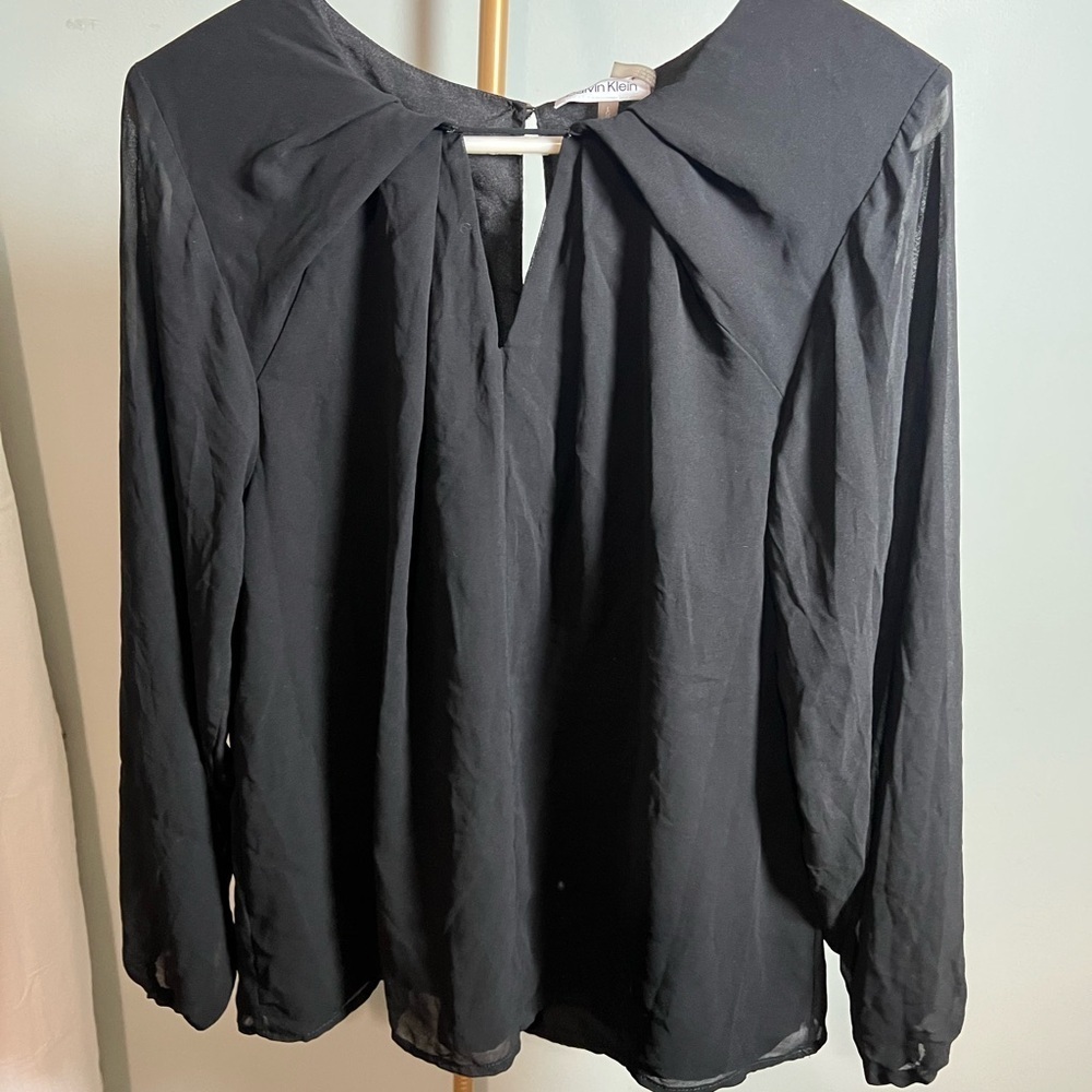 Calvin Klein Black Blouse with Peter Pan Collar